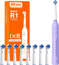 Bitvae R1 Rotating Electric Toothbrush with 8 Brush Heads for Adults and Kids, 60-Day Battery Life, 5 Modes Rechargeable Power Toothbrush with 2-Minute Smart Timer, Purple
