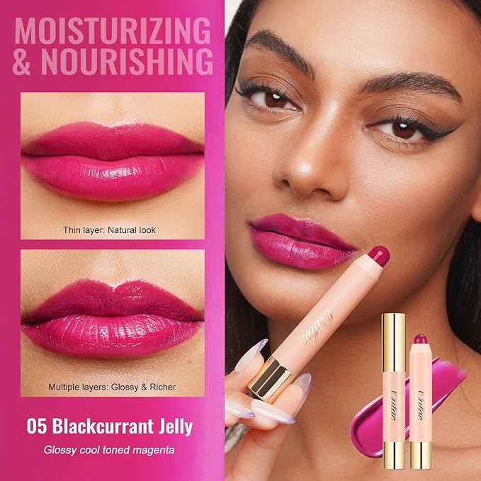 Oulac Moisturizing Lipstick - Hydrating Lipstick Tinted Lip Balm for Dry Lips, Purple Lip Crayon & Blush - Lip Color and Cheeks Makeup | 2.48g, Blackcurrant Jelly (05)
