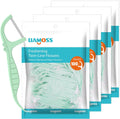 Mint Flavor 400 Count Dental Flossers,LIAMOSS Double Thread Floss Picks Thorough Cleans Teeth in One Minute,Glides Well Between Tight Teeth,Encourage Flossing Habits(Mint,4 Pack)