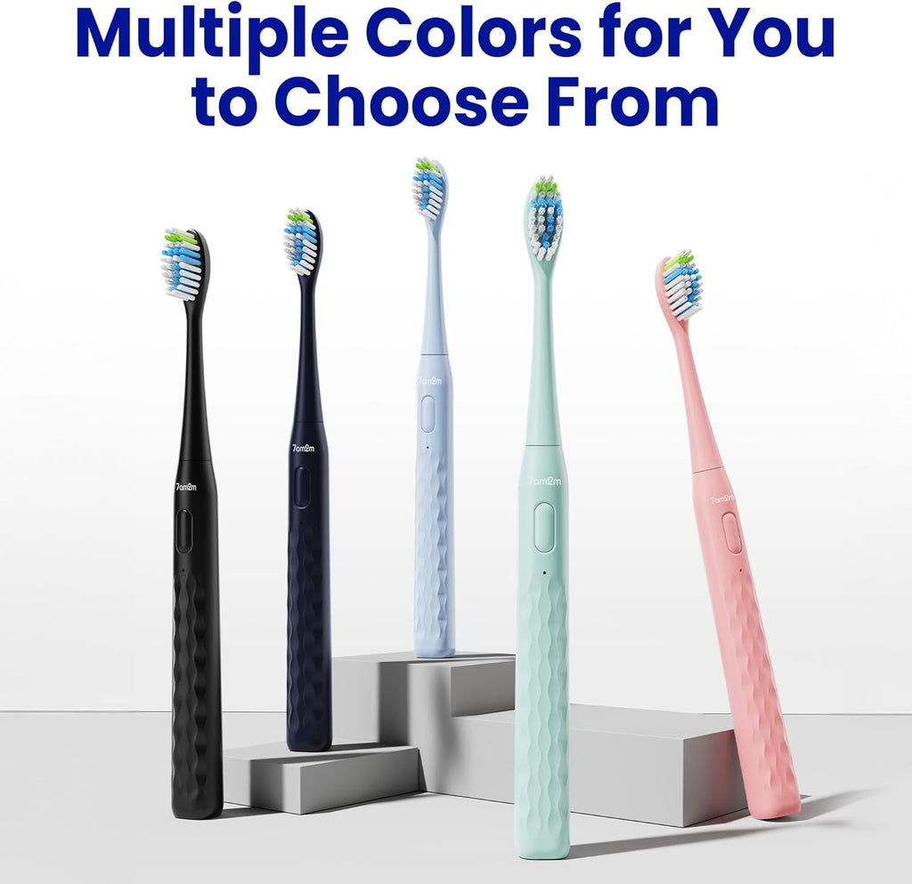 7AM2M Sonic Electric Toothbrush for Adults & Kids, with Travel Case&2 Brush Heads, 1 Charge for 90 Days, Type-C Rechargeable Sonic Toothbrush, Compact Design for Daily/Travel Use - Navy