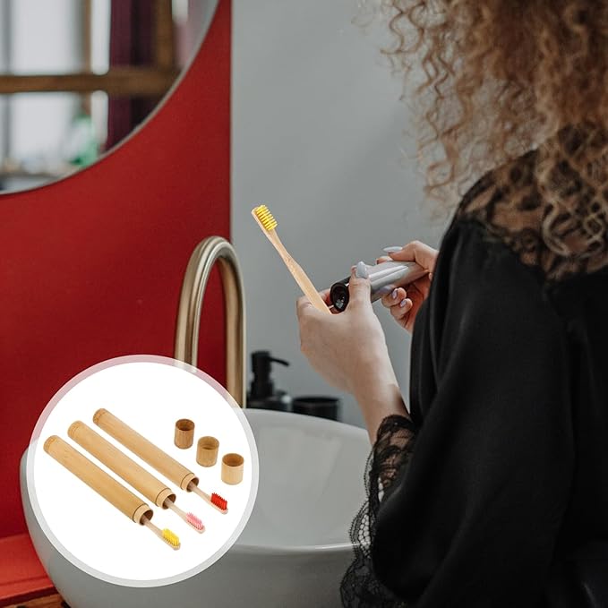 TIDTALEO Biodegradable Toothbrush with Case Disposable Eco-Friendly Toothbrushes with Moderate Hardness Bristles Travel-Friendly Oral Care Kit Random Color Random Color