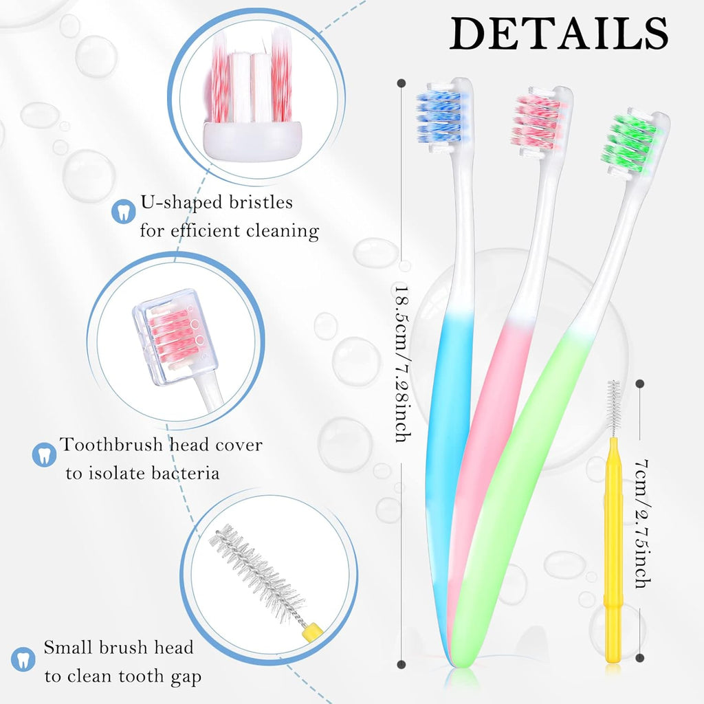 Honeydak 6 Pieces V Shaped Orthodontic Toothbrush for Brace with Brush Head 40 Pieces Interdental Brush Soft Bristle Braces Brushes for Cleaning Portable Toothbrushes for Braces(Small,Yellow)