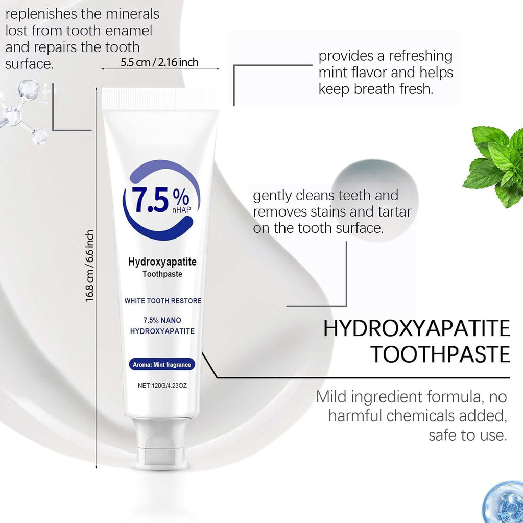 2 PCS 7.5% Hydroxyapatite Toothpaste for Enamel Repair & Sensitivity Relief, Nano Hydroxyapatite Toothpaste - Fluoride-Free Formula, Gentle and Effective Formula, Fresh Breath (2 x 120g)