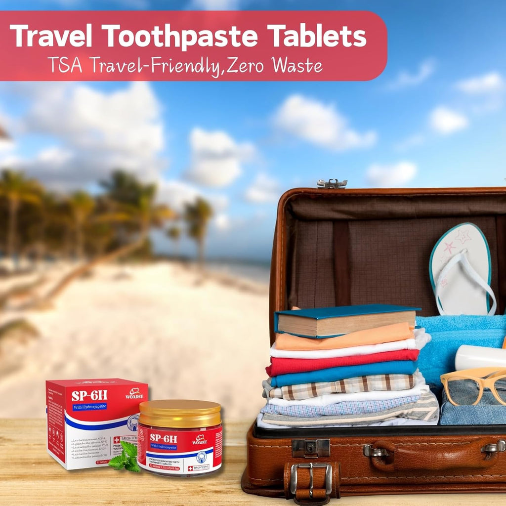 SP-6 Probiotics & Hydroxyapatite Toothpaste Tablets - Remineralizing Enamel Repair, Fluoride-Free Whitening, Mint Fresh Travel Tabs (62 Count)