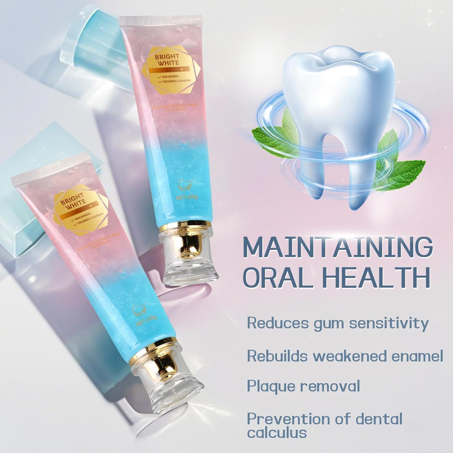 Niacinamide Whitening Toothpaste, Niacinamide Toothpaste with Natural Gentle Care Deep Stain Removal Clean, It Has a Powerful Effect of Whitening Teeth (2PC)