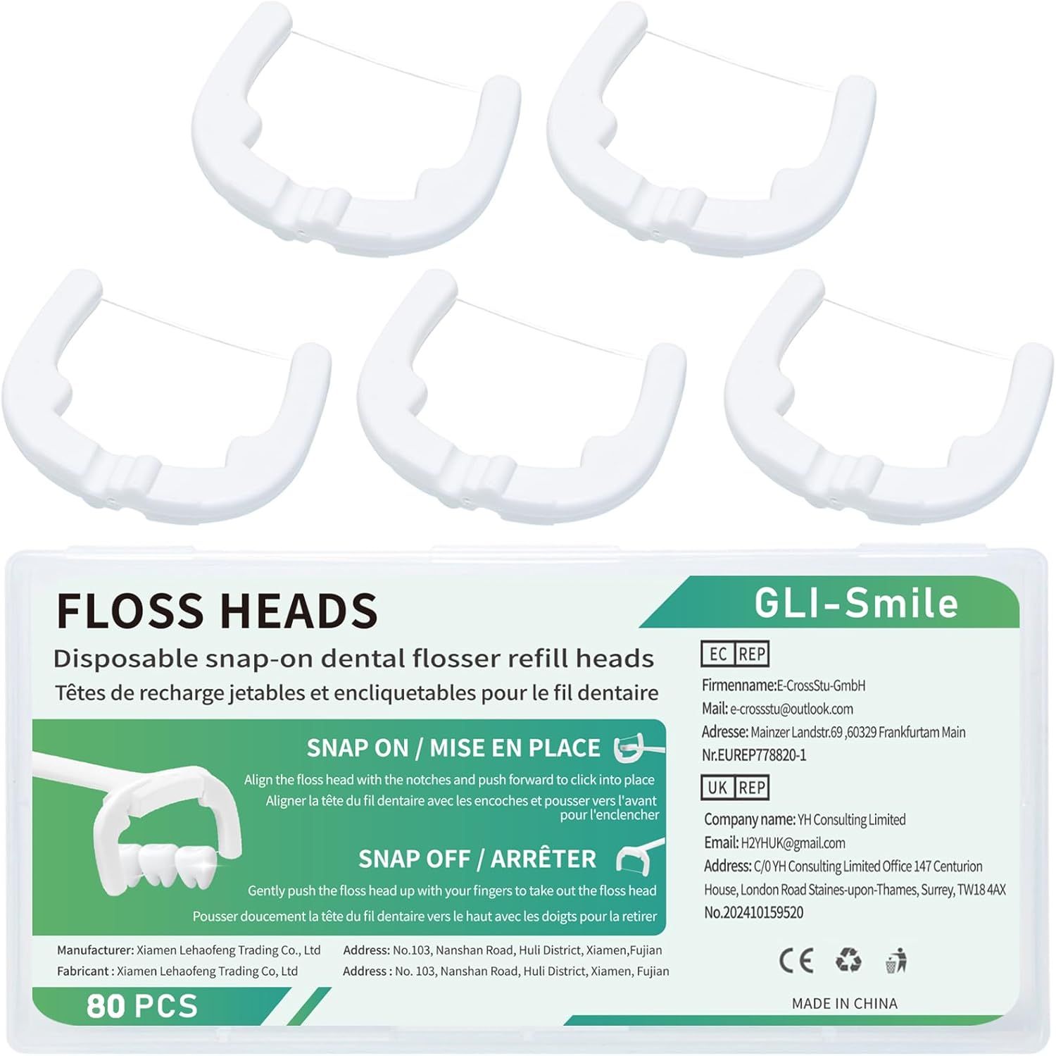 Ultraclean Access Flosser Refill Heads, Effective Plaque Removal for Proper Oral Care & Hygiene, Durable Flosser Refill Heads, PFAS Free, 80ct