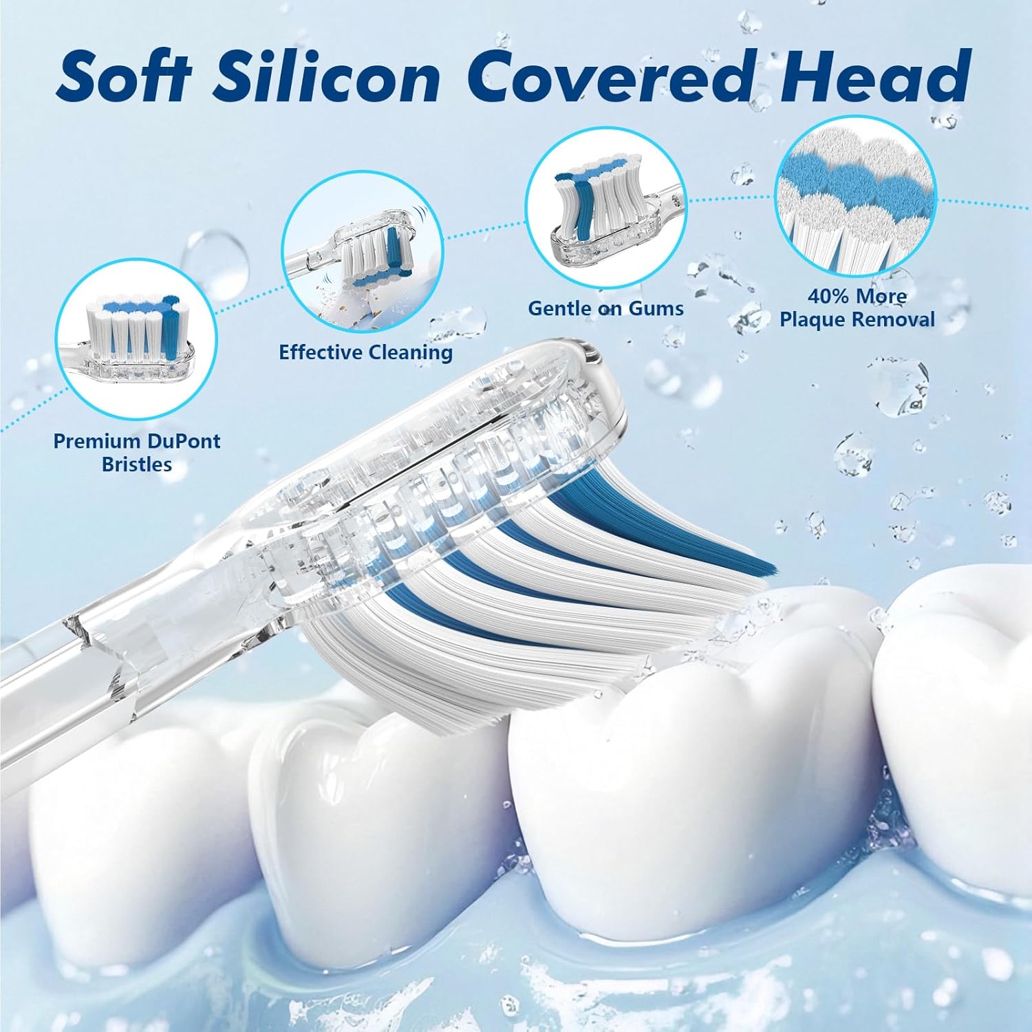 Sonic Electric Toothbrush for Adults with 6 Replacement Brush Heads and 4 Cleaning Modes, Rechargeable Toothbrush, Smart Timer, LCD Display, 4-Hour Fast Charge, IPX7 Waterproof, Travel-Friendly White