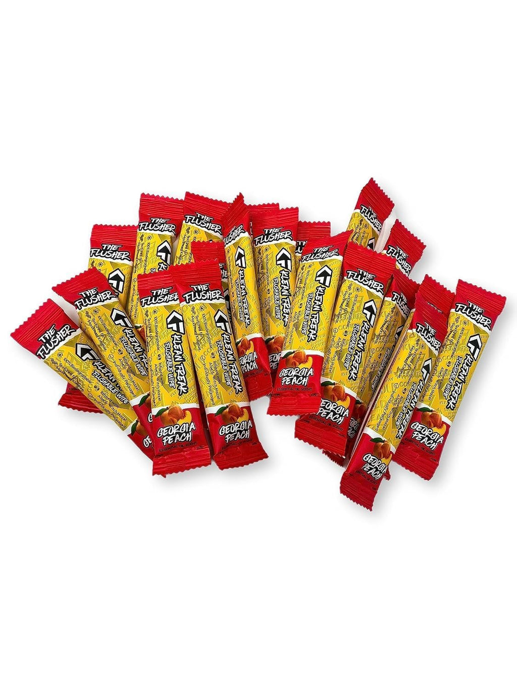 The Klean Freak Flusher - 100 Pack Flushable Wipes for Adults & Kids, Unscented/Scented, 100% Biodegradable, Individual Wrapped Travel Wet Wipe for Toilet - Georgia Peach