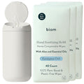 Biom Mini Dispenser + Hand Sanitizing Wipes Starter Kit - Eucalyptus Scented, Biodegradable, Kid-Safe | Fits in Cup Holder | All Natural, Plant-Based Non-Toxic Wipes with Aloe for Soft Skin (Bone)