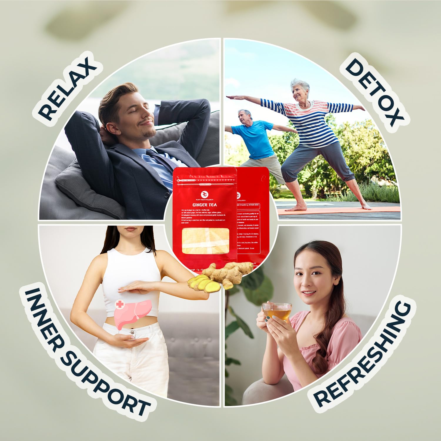 Ginger Tea Bags - 55 Count (+5 Tea Bags) Bamboo Tong Included - 4.16 oz, Re-Steep Herbal Tea Blend, Stimulates Appetite, Promotes Healthy Digestion & Boosts Immunity