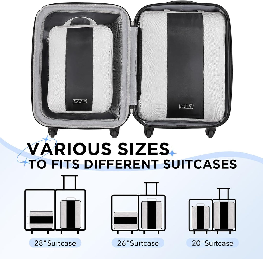 2 Set Compression Packing Cubes for Travel Essentials,Compressible Expandable Packing Cubes for Suitcase,OlarHike Luggage Organizer Bags for Travel,Handy Helper for Organizing Clothes(Black)