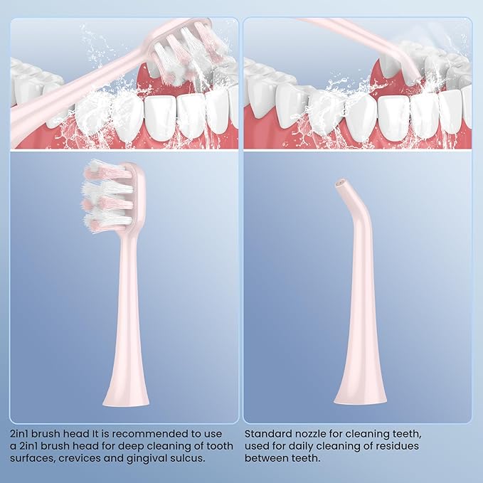 Portable Water flosser with Electric Toothbrush, 2 in 1 Teeth Cleaning Kit, Electric Toothbrush and flosser Combo, Water Flosser for Travel and Home (Pink)