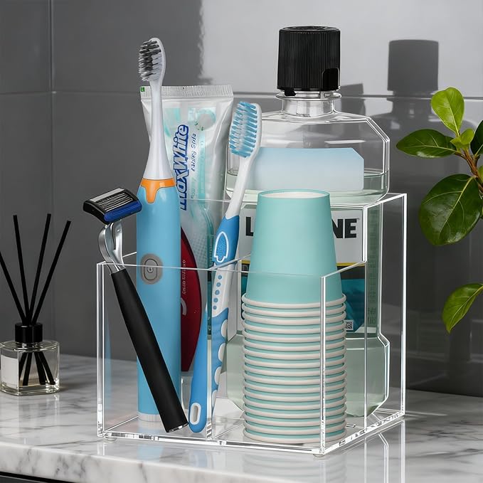 Toothbrush Holder, Clear Acrylic Toothbrush Holders for Bathrooms, Large Capacity Electric Toothbrush and Toothpaste Holder for Bathroom Countertop