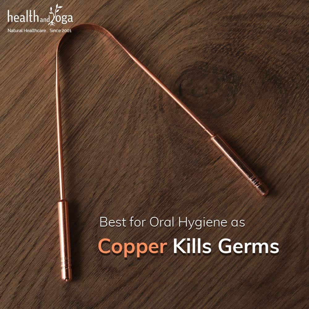 HealthAndYoga™ qSwipe Copper Tongue Cleaner Scraper - Hygienic, Non-Synthetic Grip – Tongue Brush Cleaner (Copper - 1-Pack)