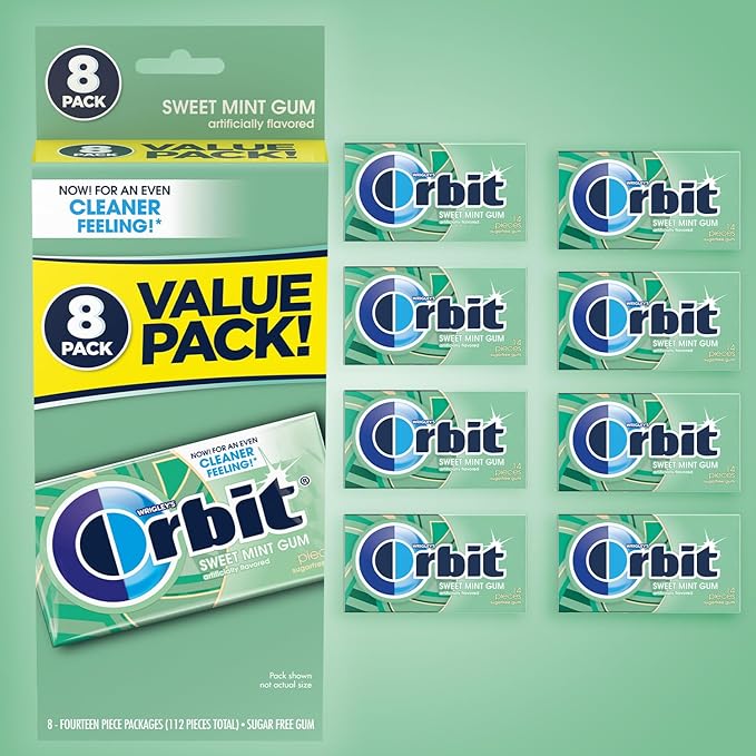 ORBIT Gum Bulk Sweetmint Sugarfree Chewing Gum Bulk, 8 Packs of 14 Pieces, Case of 6