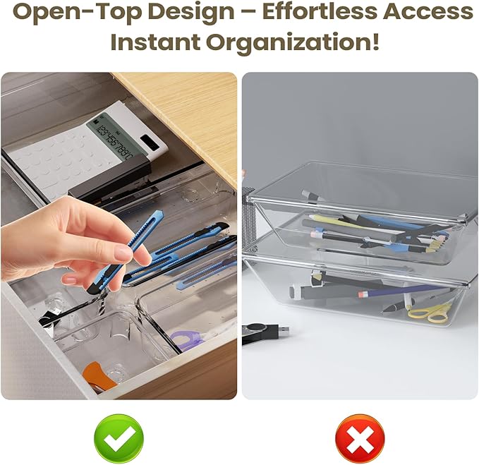 27 PCS Clear Plastic Drawer Organizer Set, 4 Sizes Acrylic Drawer Storage Trays Non Slip Storage Bins for Makeup, Jewelry, Gadgets for Kitchen, Bedroom, Bathroom, Office