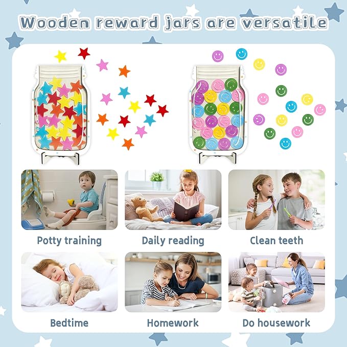 2 Pack Magnetic Reward Jar,Star and Smiley Face Reward Jar,Star Jar Reward System for Kids,Good Behavior Home Classroom Responsibility Routine Training Tool for Boys Girls