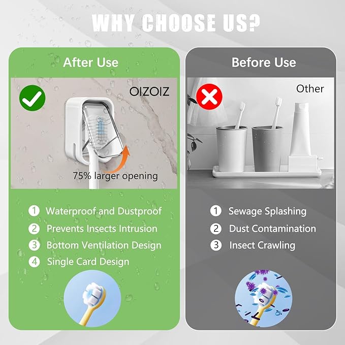 2 Pack Mini Toothbrush Holder Wall Mounted with Cover, Single Slot Toothbrush Storage Organizer for Shower, Compact Toothbrush Holders for Bathroom & Travel, Ideal for Girls and Boys