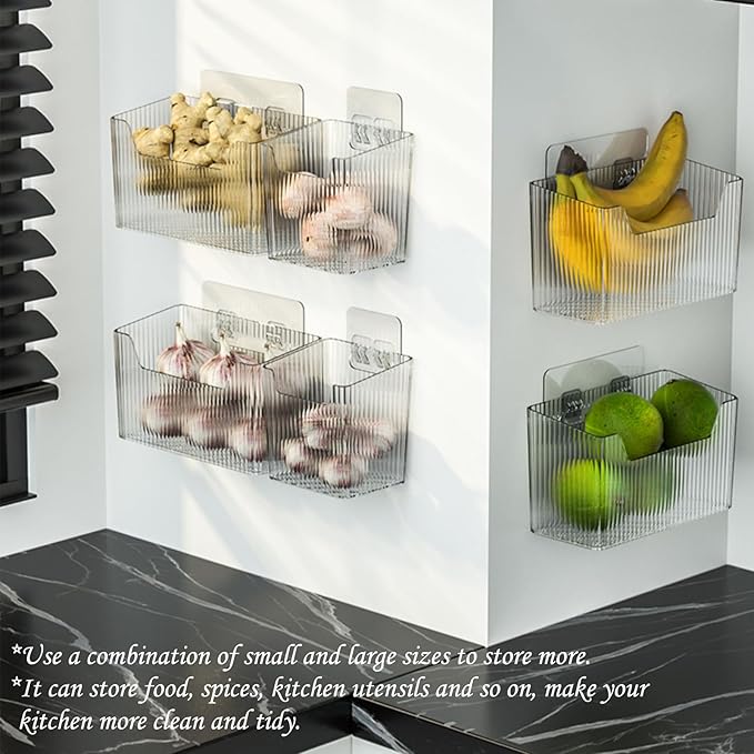 Set Of 2 Storage Organizer Bins Wall Mounted Shower Basket, Shower Caddy Stackable Clear Plastic Makeup Organizer Adhesive Hanging Bin for Bathroom, Kitchen, Cabinet, Pantry, BPA Free, Clear