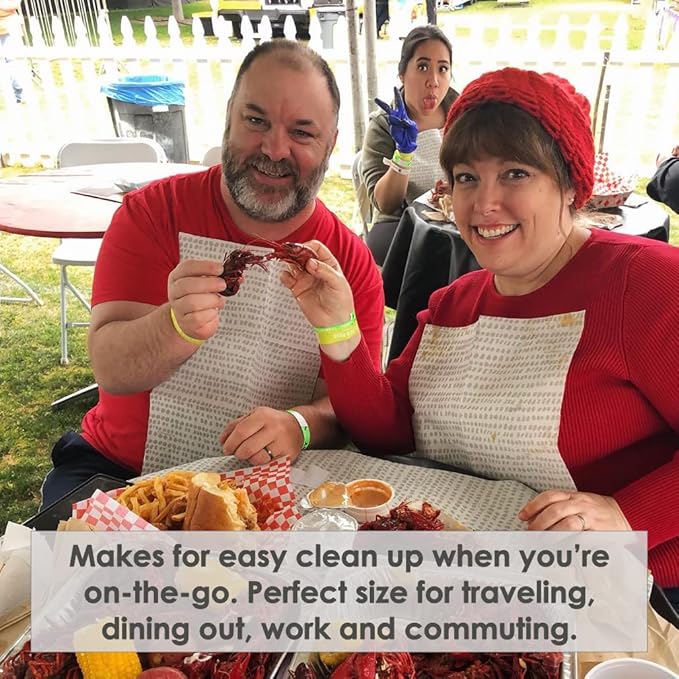 Disposable Bibs for Adults, Kids & Seniors | Adhesive Tab Napkins for Eating, Personal Use, Travel & Commuting | Spill Absorbent, Stain/Liquid Repellent | Grey Dot, 4 Count