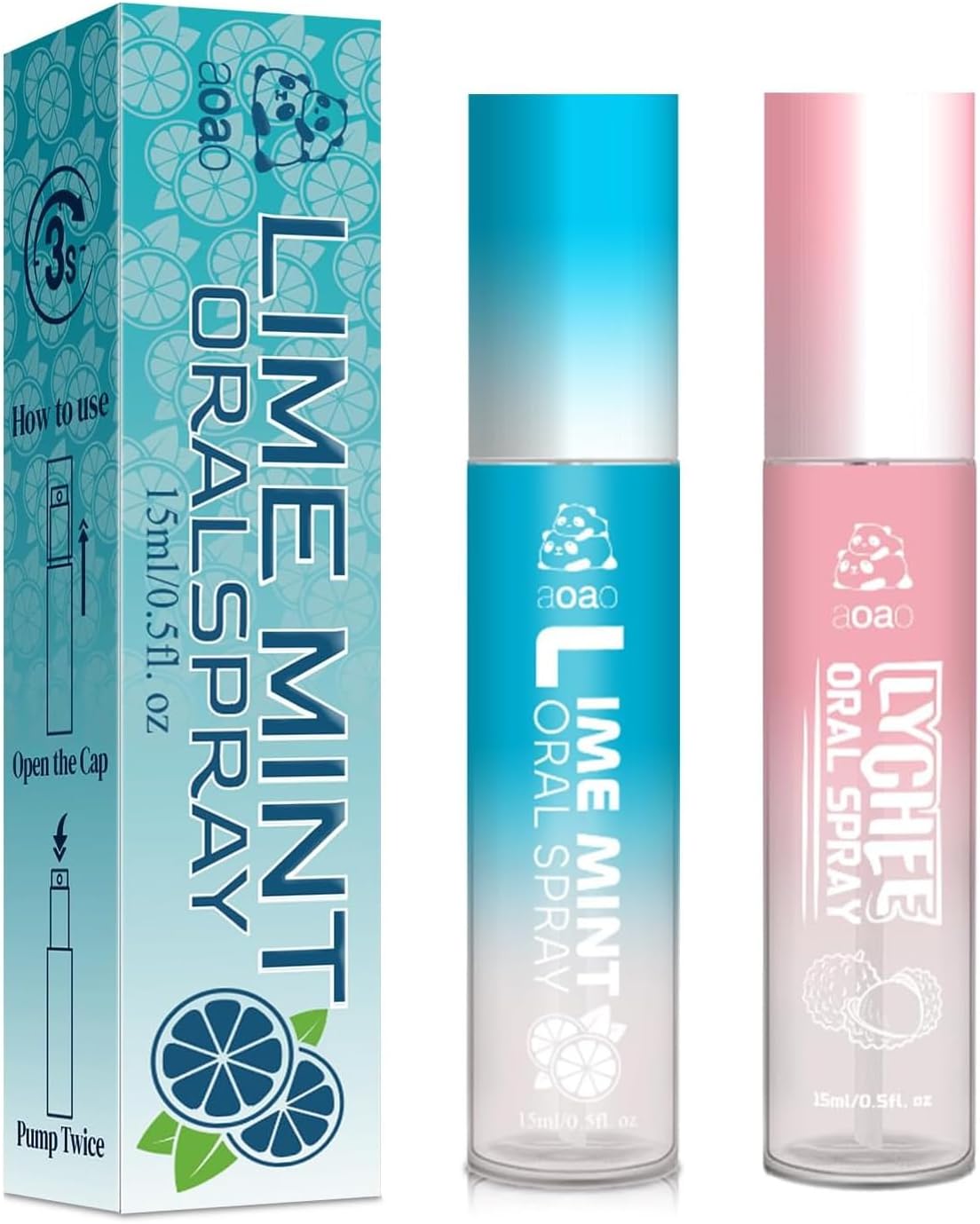 Oral Spray for Adults, Mouth Freshening Spray, Portable Peppermint Oral Freshener, Alcohol & Fluoride-Free Oral Care Mouth Spray, Travel, Dates, Office, Dry & Bad Breath,0.5fl.oz (Blue/Pink)