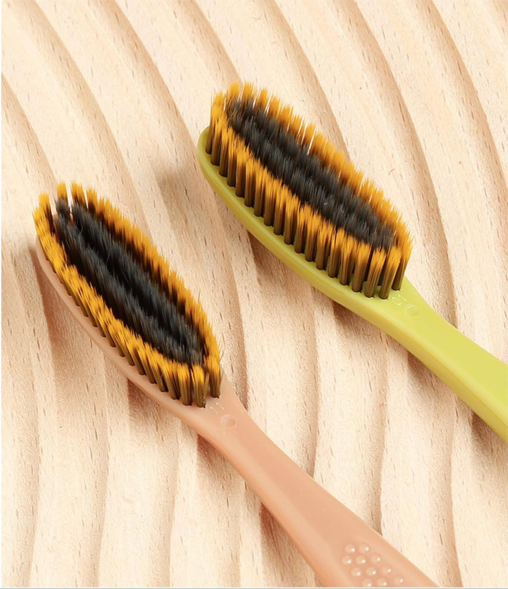 Adult Extra Soft-bristled Toothbrush‌ Bamboo Charcoal, Long Toothbrush Head,Periodontist Design Tapered Bristles for Sensitive Teeth & Receding Gums.【Extra Soft, 10 Count (Pack of 1)】