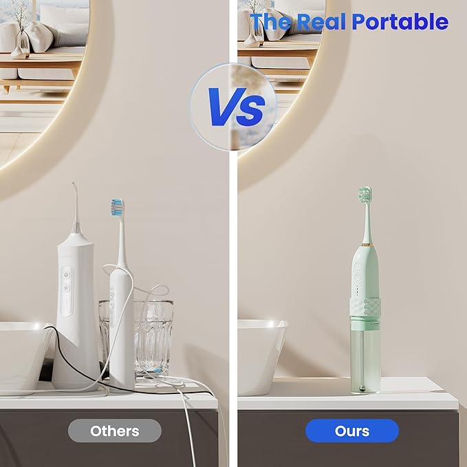 Portable Water flosser with Electric Toothbrush, 2 in 1 Teeth Cleaning Kit, Electric Toothbrush and flosser Combo, Water Flosser for Travel and Home (Green)