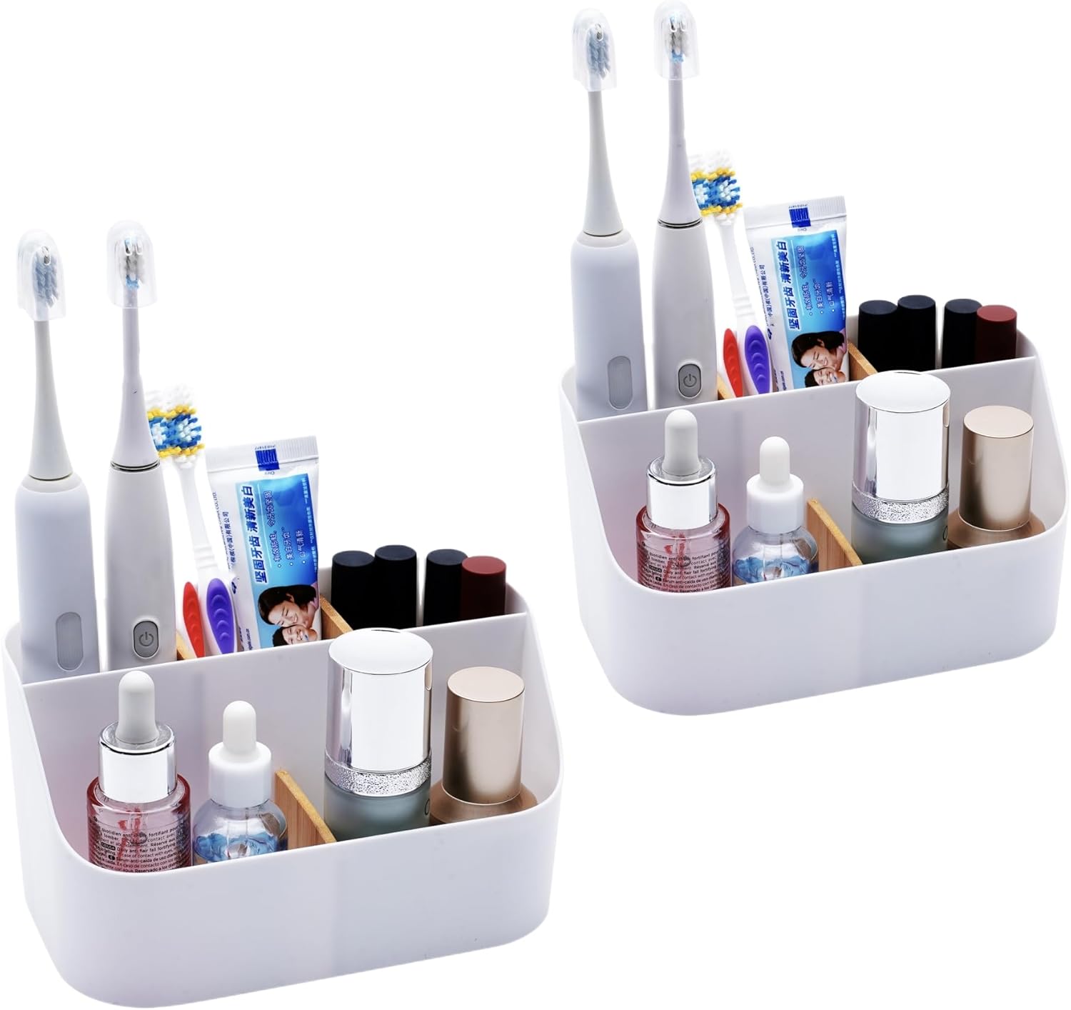 Set of 2 Toothbrush Holder for Bathrooms,White Bathroom Organizer Countertop,5 Slot Electric Toothbrush Toothpaste Holder Razor Lotion Stand Caddy,Large Capacity Vanity Sink Corner Accessories Storage