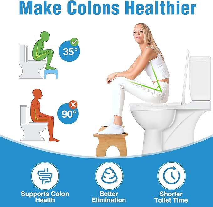 Bamboo Toilet Stool for Bathroom, 7 Inches Foldable Poop Stool with Non-Slip Pads