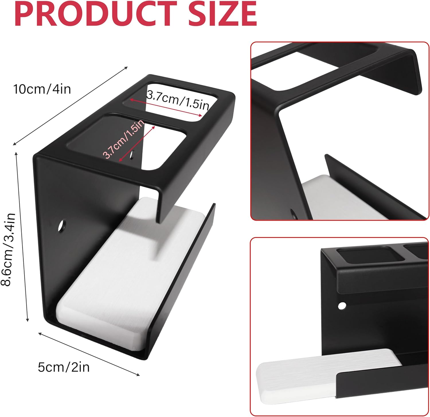 Set of 2 Electric Toothbrush Holder Wall Mounted, 18/8 Stainless Steel Toothbrush Stand with Diatomite Dish, 3M Self Adhesive Toothbrush Storage Rack for Bathroom (Black)