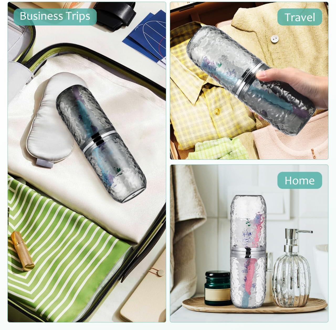2PCS Travel Toothbrush Case with Cover, Portable Toothbrush Holder Cup Storage Container Dustproof Toothbrush Case for Bathroom Trip School Camping (Clear & Grey)