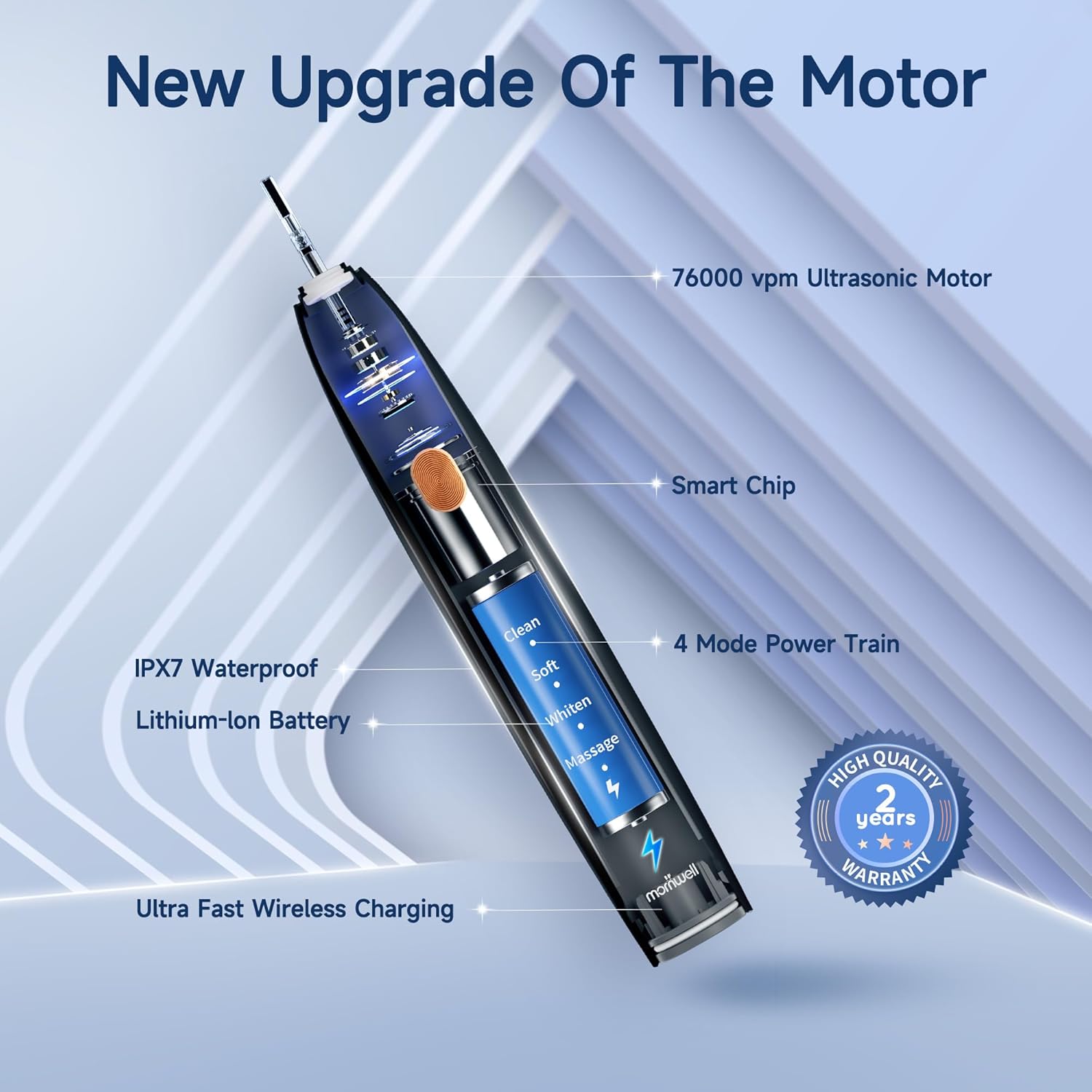 mornwell Sonic Electric Toothbrushes, Rechargeable Electric Toothbrush with 8 Brush Heads 76000 VPM Deep Clean 4 Modes, Travel Toothbrushes Fast Charge 4 Hours Last 45 Days for Adults and Kids