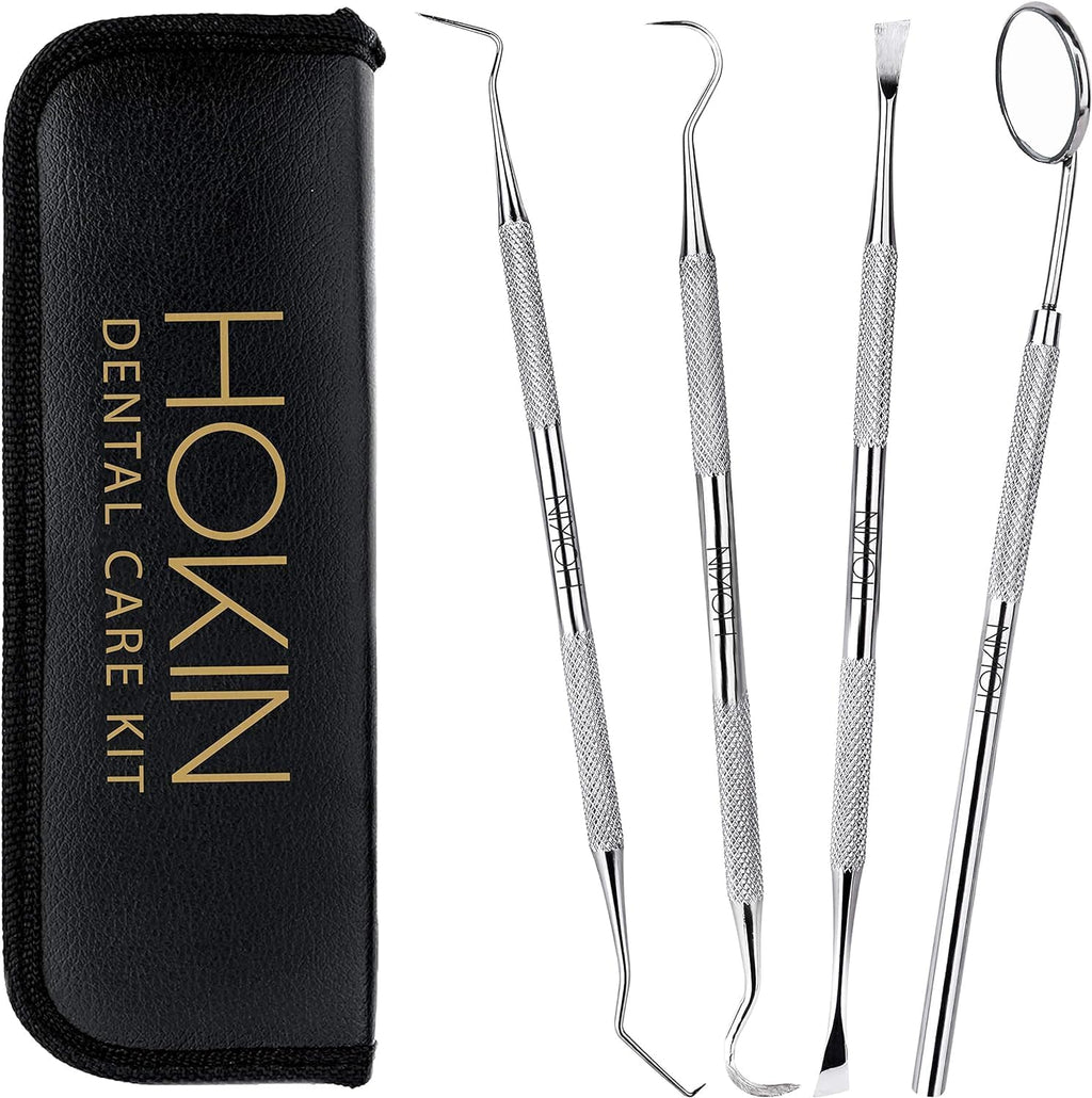 Dental Tools HOKIN Plaque Remover Teeth Cleaning Tool 4 Pcs Dental Care Kit Tooth Filling Repair Set Stainless Steel Dental Tools for Men Women Kids and Pet Care