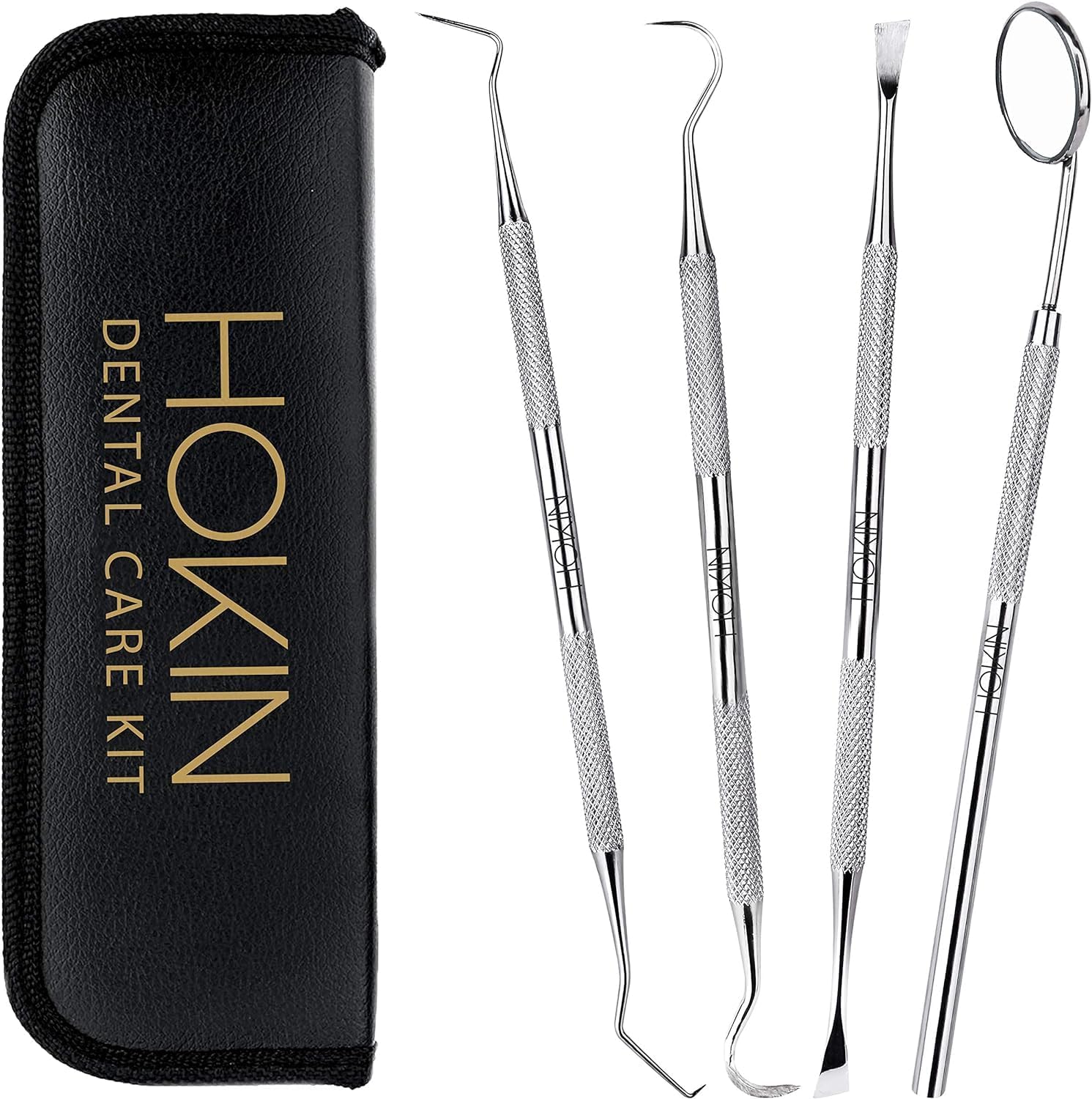Dental Tools HOKIN Plaque Remover Teeth Cleaning Tool 4 Pcs Dental Care Kit Tooth Filling Repair Set Stainless Steel Dental Tools for Men Women Kids and Pet Care