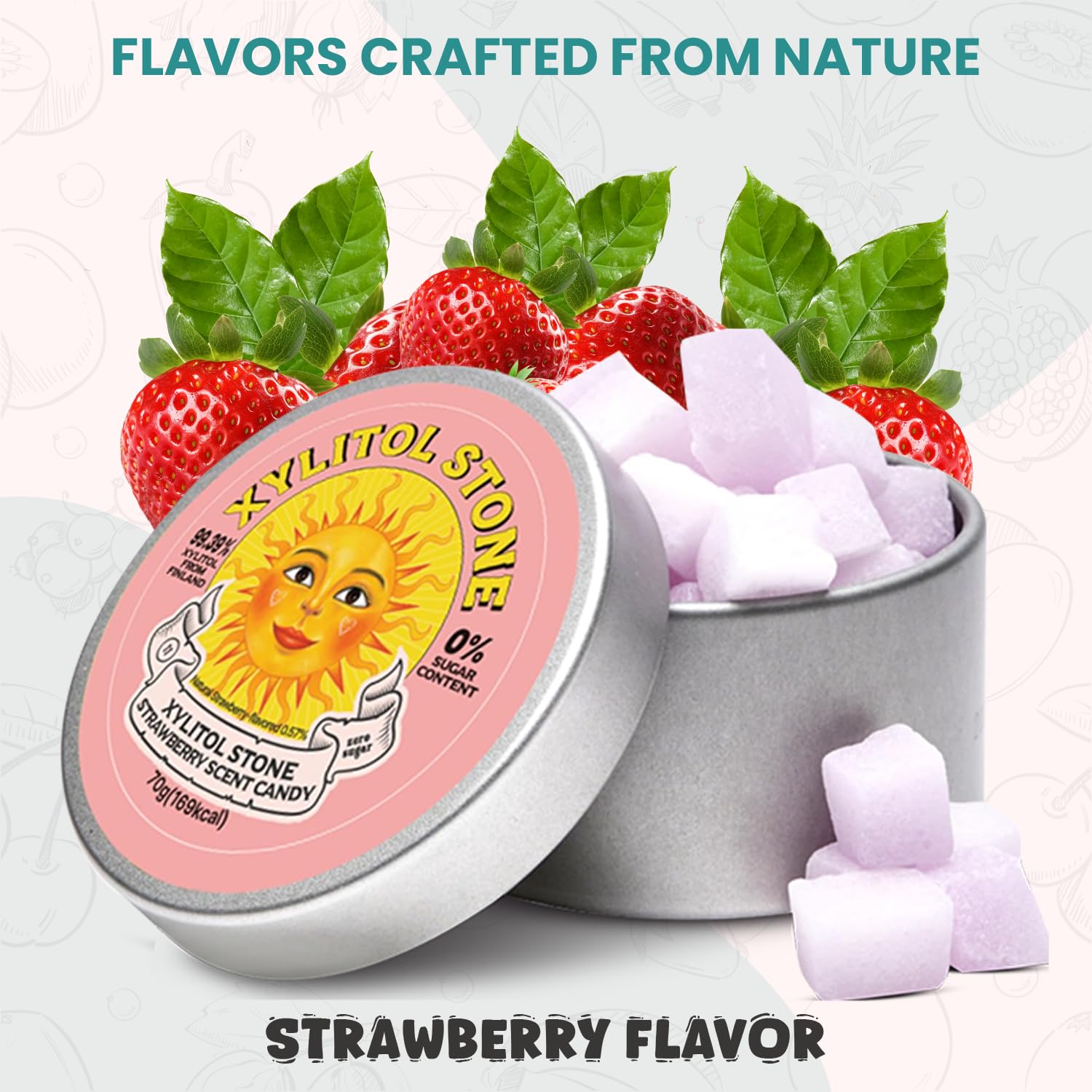 Xylitol Stone Sugar Free Candy - Vegan & Keto Friendly Unique Hard Candy Sugar-Free - 100% Natural Flavor Candies - Gluten Free & Non-GMO Breath Freshener Low Calorie Mints- Strawberry (Pack of 1)