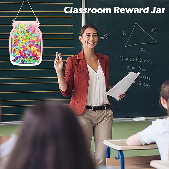 100pcs Reward Jar Classroom, Reward Jar for Kids, Star Jar Behavior Management Classroom Tools, Reward Jar for Good Behavior Home Classroom School Motivate(13 x 9.84") (Pink)