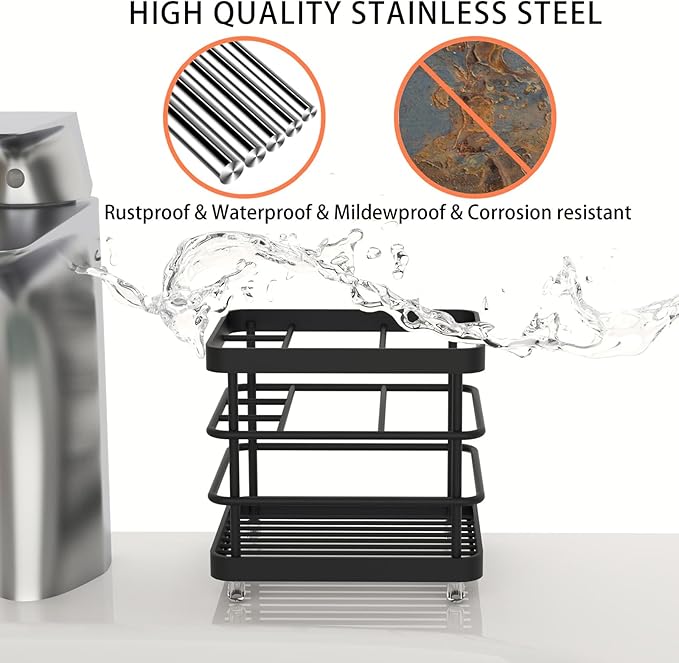 Toothbrush Holder - WHALCHI Stainless Steel Tooth Brush Toothpaste Holder for Bathrooms, Multi-Functional 5 Slots Bathroom Countertop Accessories Organizer, Black