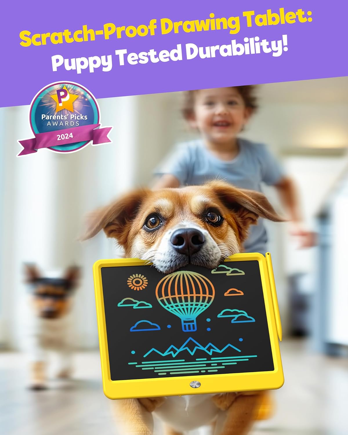 TEKFUN LCD Writing Tablet Doodle Board, 12inch Colorful Drawing Tablet Writing Pad, Kids Travel Essentials, Toddler Toys 6 7 8 Year Old Girls Boys (Yellow)