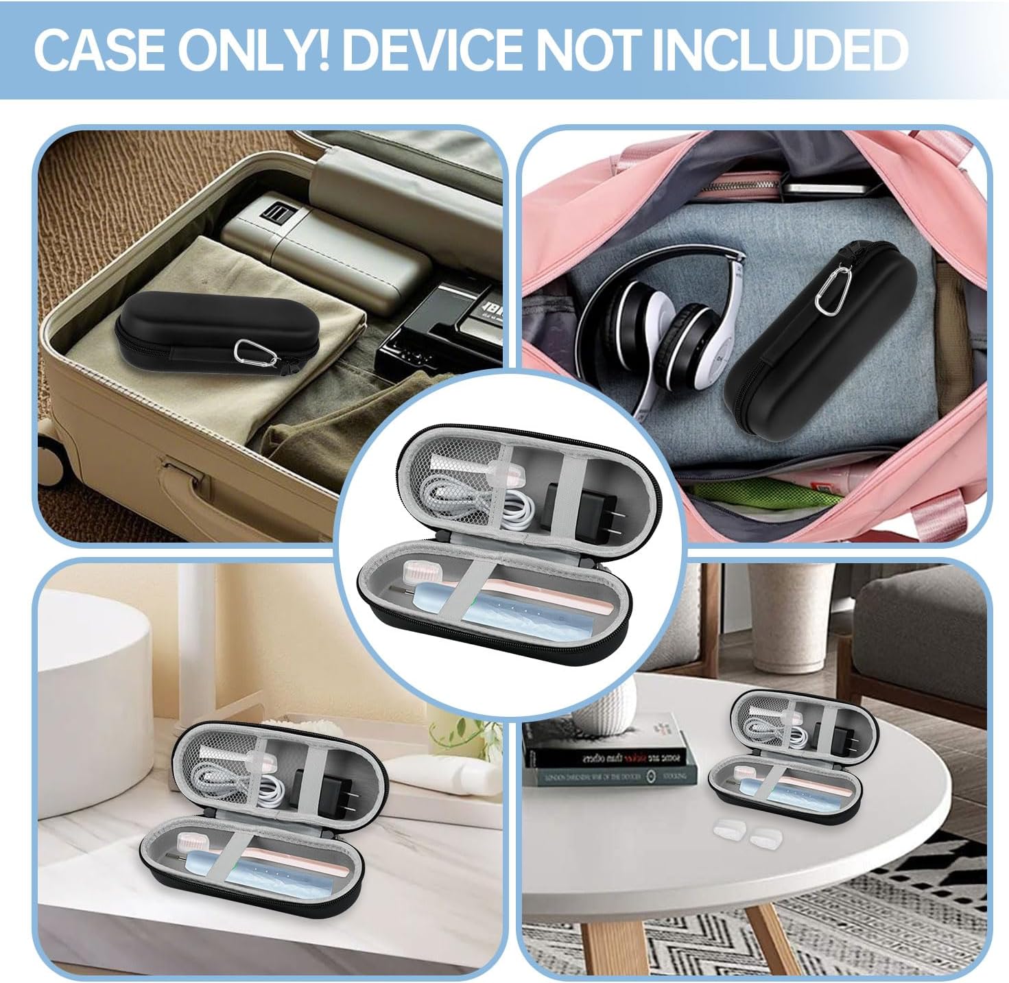 Toothbrush Travel Case for Oral B/Oral-B Pro 1000 1500 5000 7000 7500 6000 9600 for Phlips 4100 5100 Electric Toothbrush Carrying Bag,Portable Hard Protective Storage Bag with Mesh Pocket