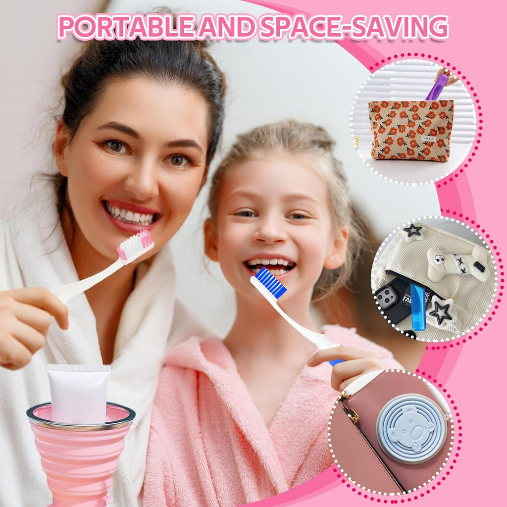 Toothbrush Travel Case, Travel Toothbrush Silicone Collapsible Toothbrush Cup, Travel Toothbrush Set Suitable for Business Camping Travel or Daily Use (Pink)