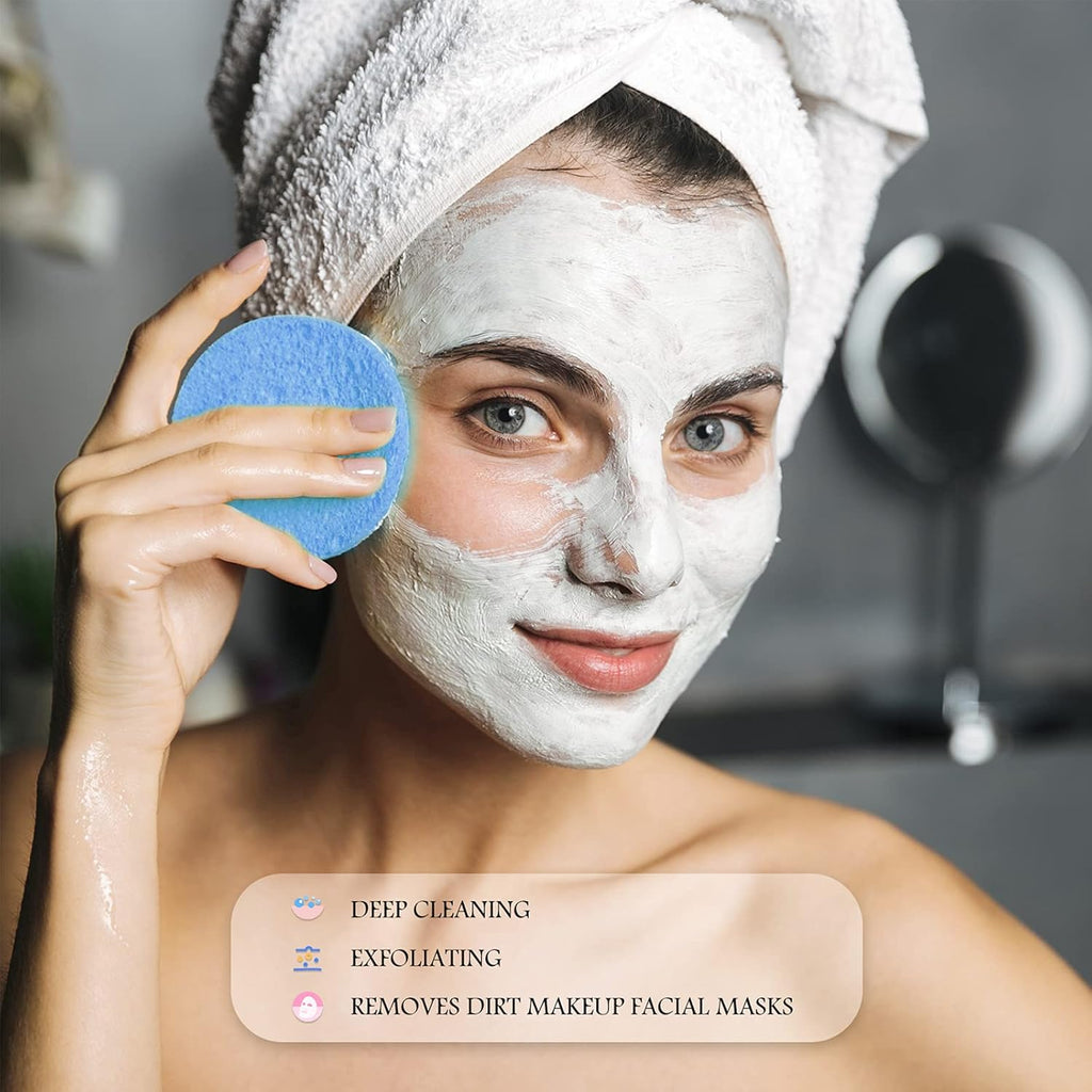 Patelai 120 Pieces Compressed Facial Sponge for Estheticians Face Makeup Removal Cleansing Sponge Pad Exfoliating Spa Wash Round Facial Cleansing Pads Supplies(Blue)