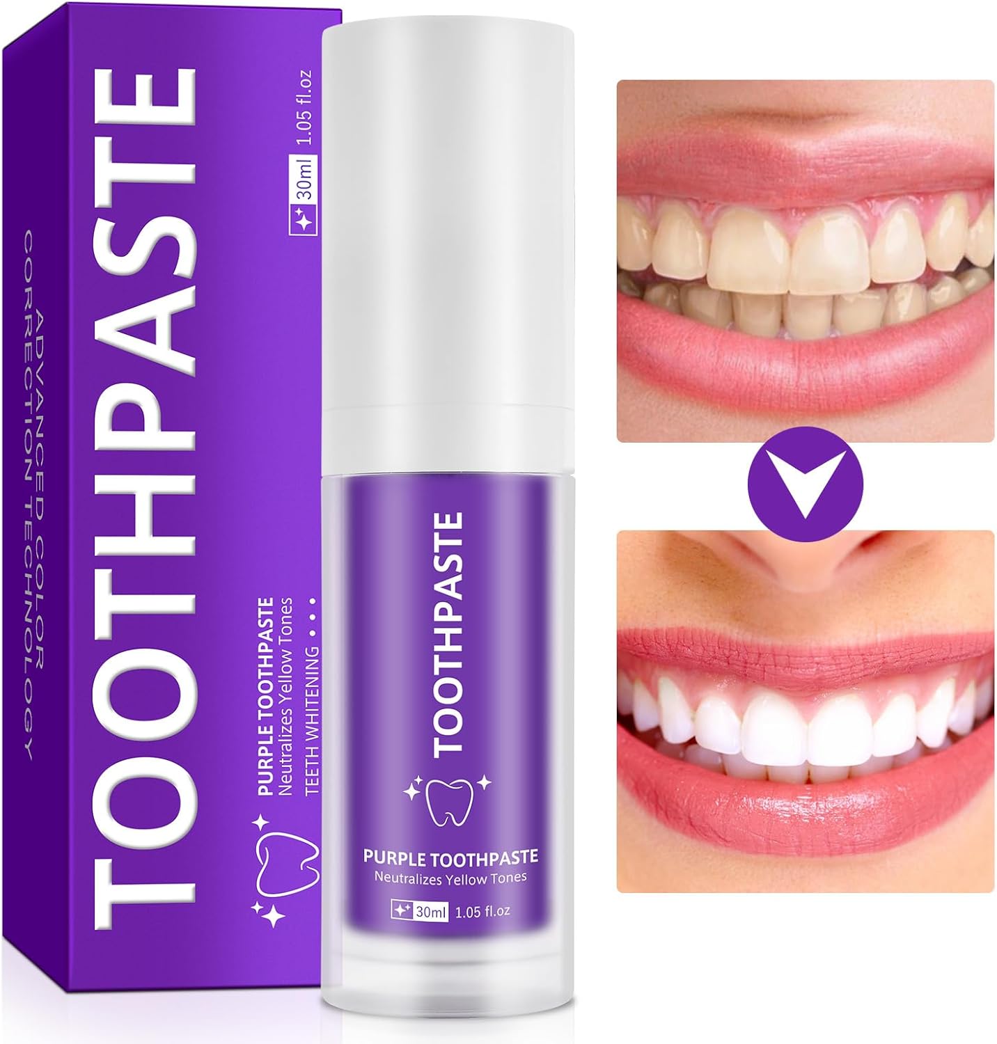 Purple Toothpaste, Teeth Whitening Colour Corrector Toothpaste for Teeth Whitening, Color Correcting Technology, Natural Removal Surface Stain