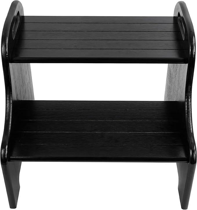 VaeFae Bamboo 2 Step Stool with Non-Slip Step Treads and 2 Cutout Handles (Black)
