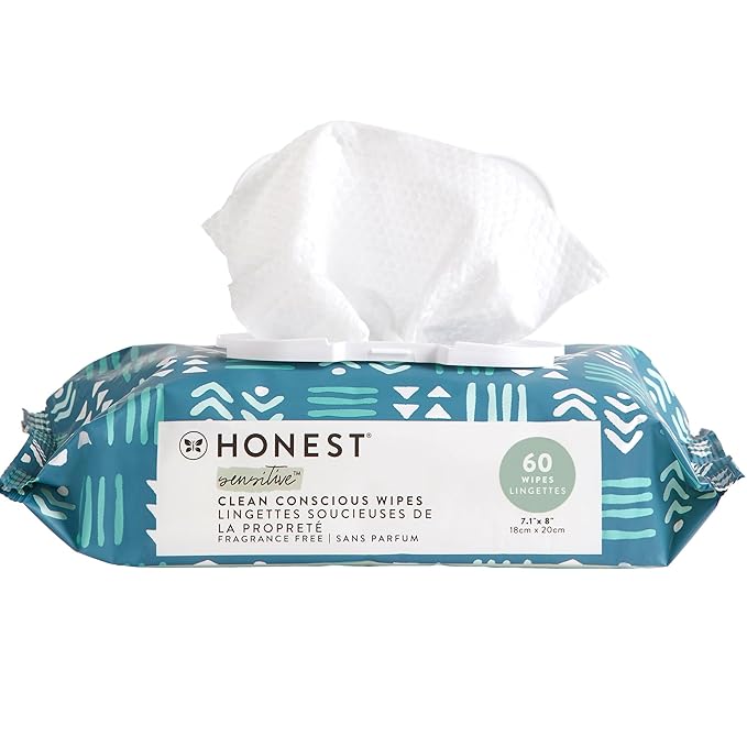 The Honest Company Clean Conscious Multi-Use Wipes Hypoallergenic and Unscented for Sensitive Baby Skin Over 99% Water Compostable Plant Based Balance Blues 60 Count