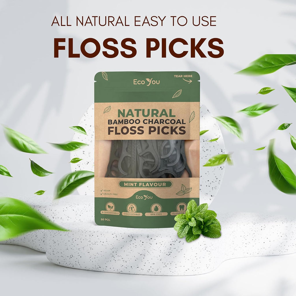 Biodegradable Floss Picks | 100 Count (2 Pack) | Mint Flavor, Candililla Wax | Sustainable & Reusable | Vegan & Cruelty-Free | Bamboo Floss Picks, Bamboo Toothpicks