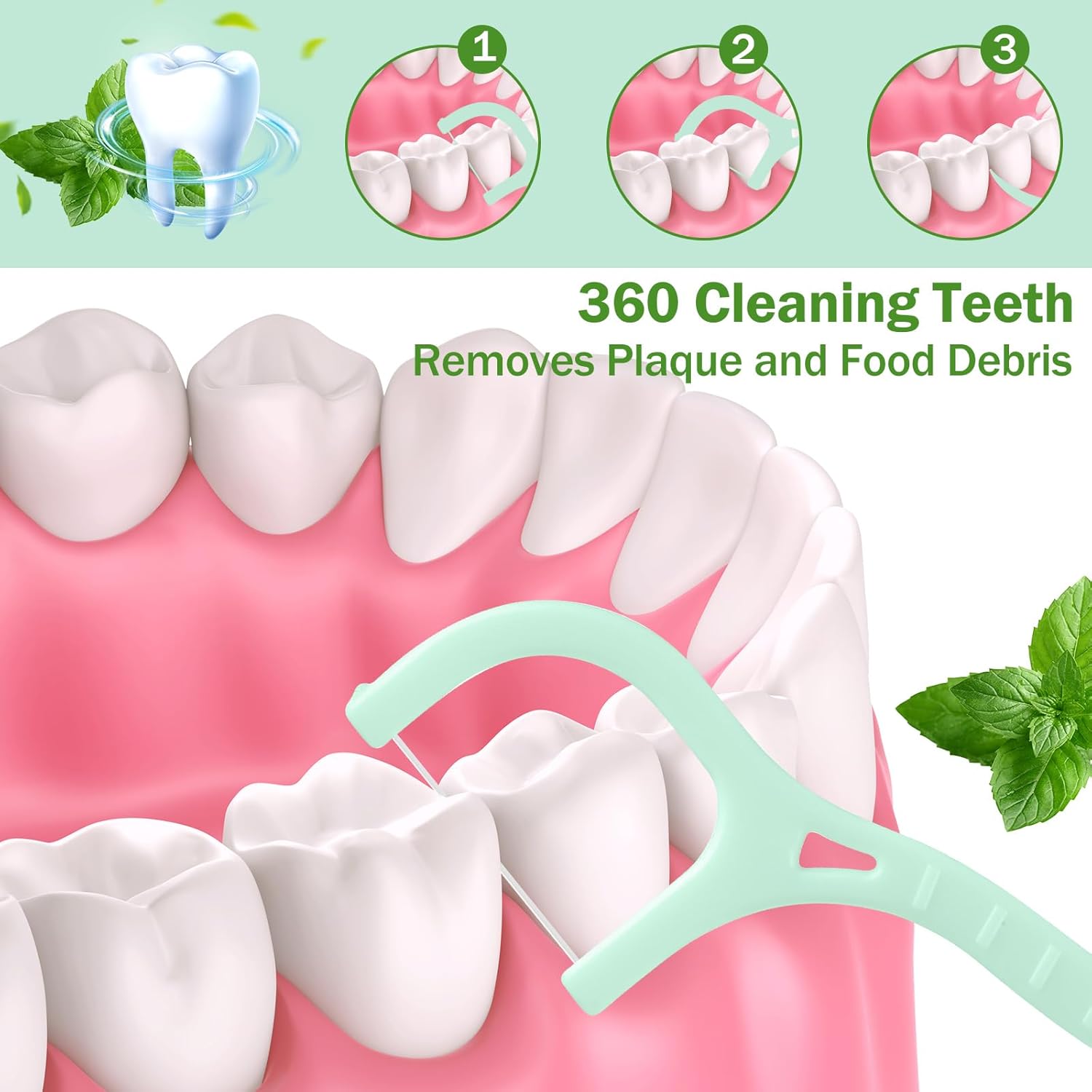 Maxcheck 2000 Count Floss Picks Bulk Natural Dental Floss Picks Toothpicks Sticks High Pull Tooth Flosser Sustainable for Teeth(Green)