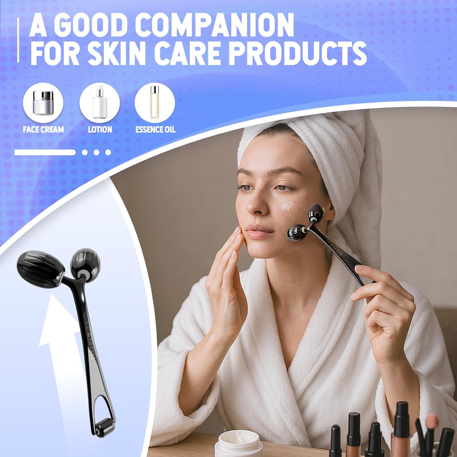 Yeamon Gua Sha Facial Tools and Face Roller Set, Facial Massage Tool for Women’s Skincare Routine,Cooling Stainless Steel Face Sculpting Eyes Roller Guasha for Daily Use or Self-Care Gift for Women