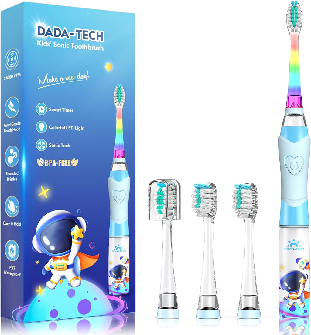 Kids Electric Toothbrush Toddler Toothbrush Age 2-4-8-12 Electric Toothbrush Kids with Timer Rainbow LED Light Up Vibrating Toothbrush Battery Operated Childrens Sonic Tooth Brush (Astronauts Blue)