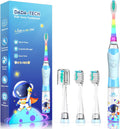 Kids Electric Toothbrush Toddler Toothbrush Age 2-4-8-12 Electric Toothbrush Kids with Timer Rainbow LED Light Up Vibrating Toothbrush Battery Operated Childrens Sonic Tooth Brush (Astronauts Blue)