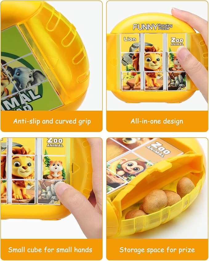 Rotating 3D Puzzle for Kids 3 4 5 6 7 Year Old, 4 Puzzles in 1, Handheld Game Fidget Toys for Travel, Cars & Plane, Fine Motor Skills Developing (Zoo Animal Squad)